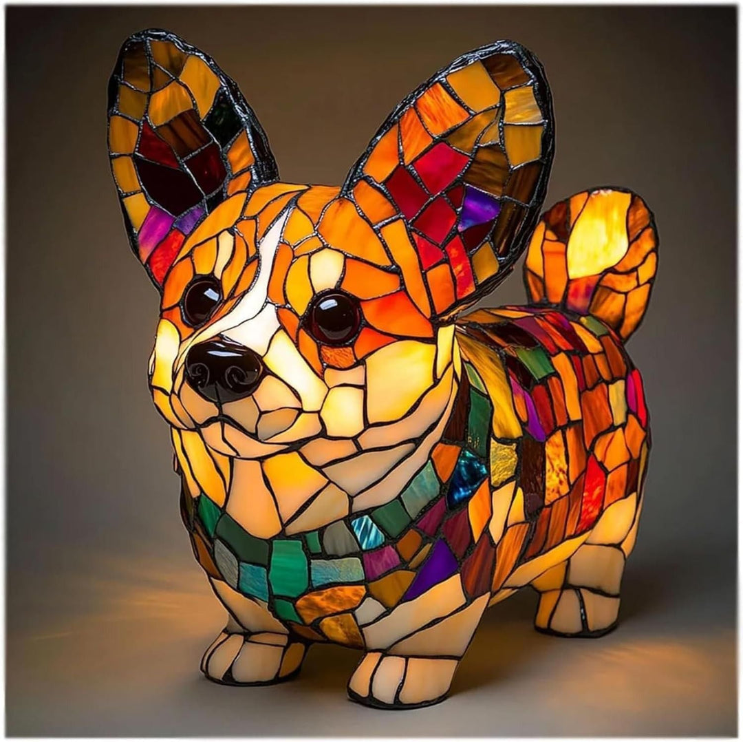 Dog Shape Stained Glass Table Lamp LED USB Night Light
