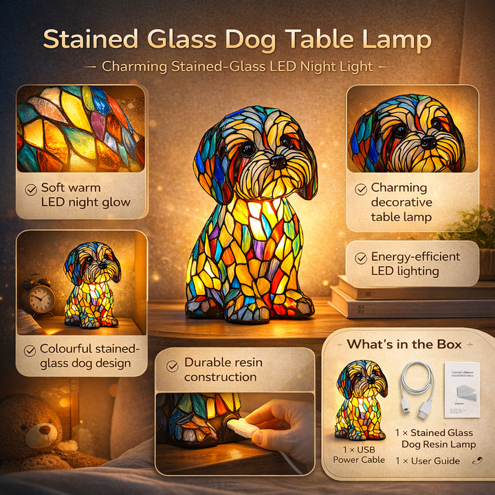 Dog Shape Stained Glass Table Lamp LED USB Night Light
