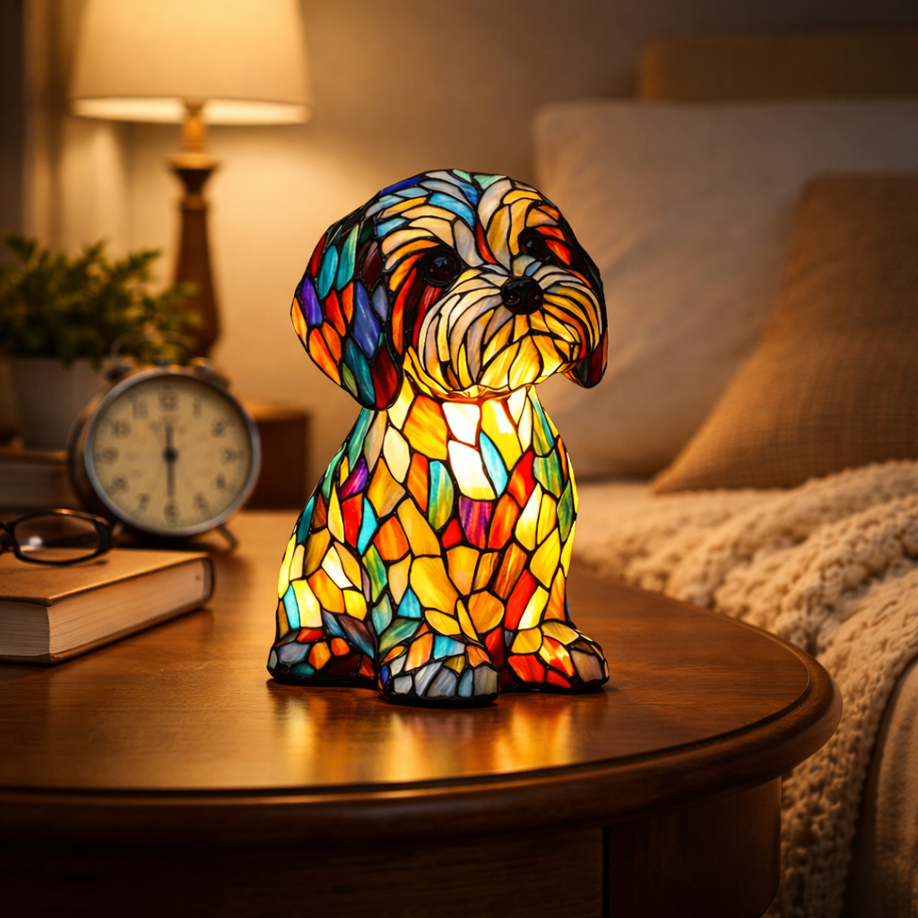 Dog Shape Stained Glass Table Lamp LED USB Night Light