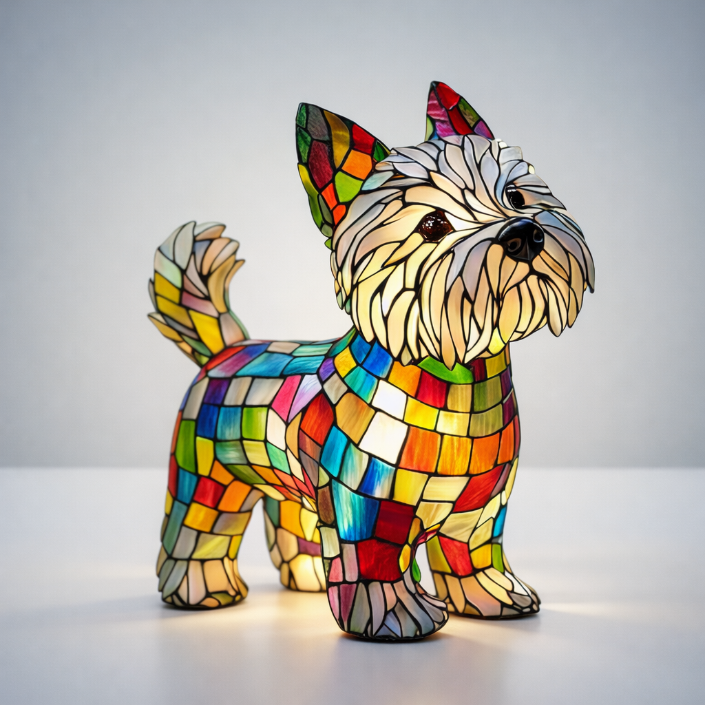 Dog Shape Stained Glass Table Lamp LED USB Night Light