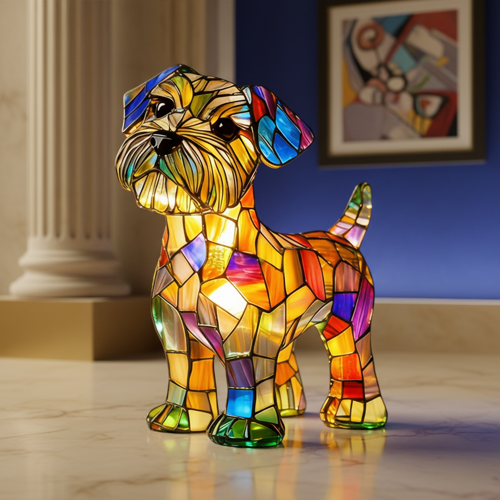 Dog Shape Stained Glass Table Lamp LED USB Night Light