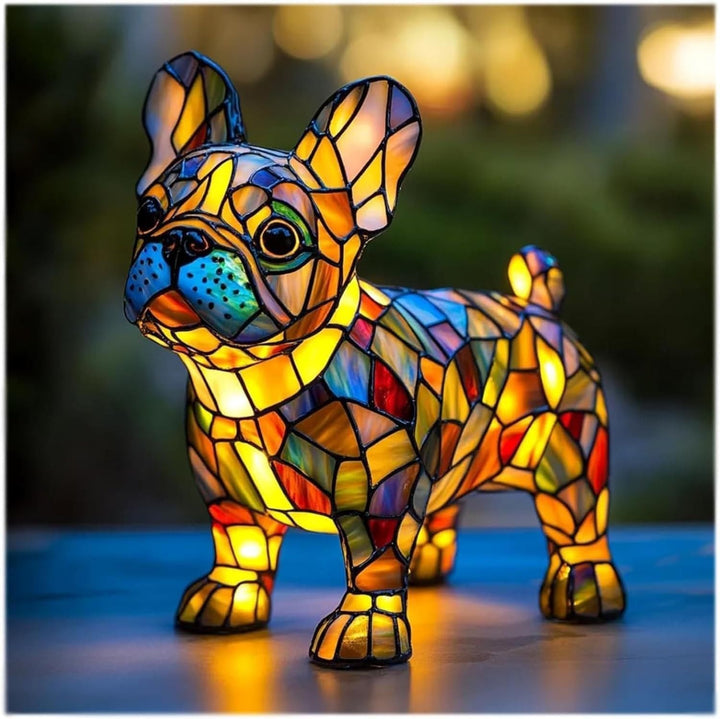 Dog Shape Stained Glass Table Lamp LED USB Night Light