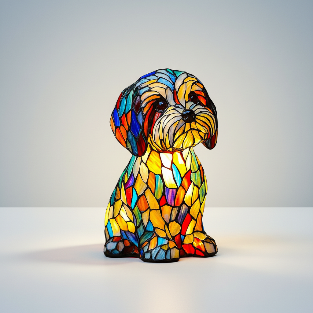 Dog Shape Stained Glass Table Lamp LED USB Night Light