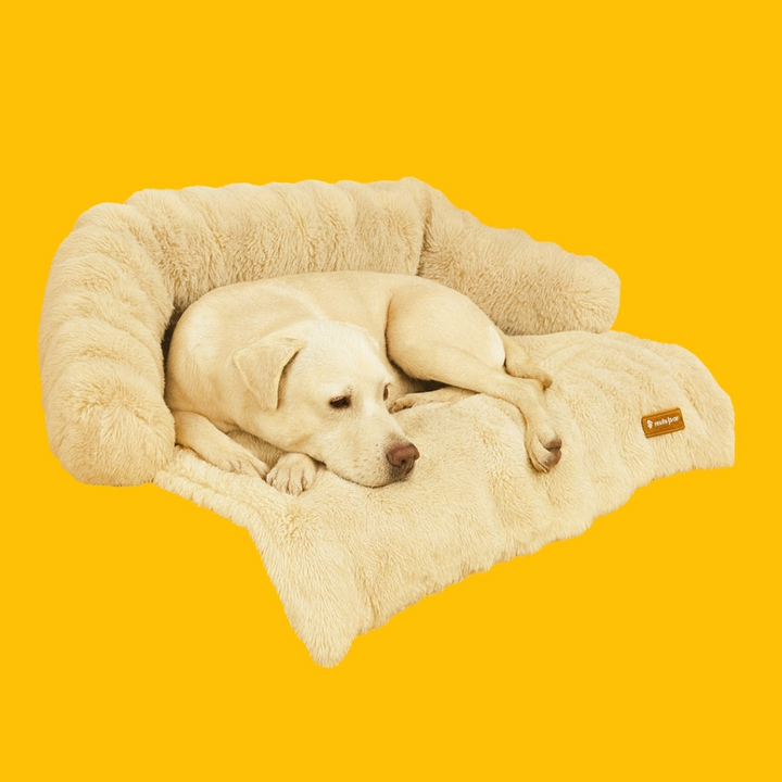 Dog Sofa Bed Plush Fabric | Raised Sides, Cushioned Base &amp; Removable Cover | Protects Furniture, Supports Restful Sleep