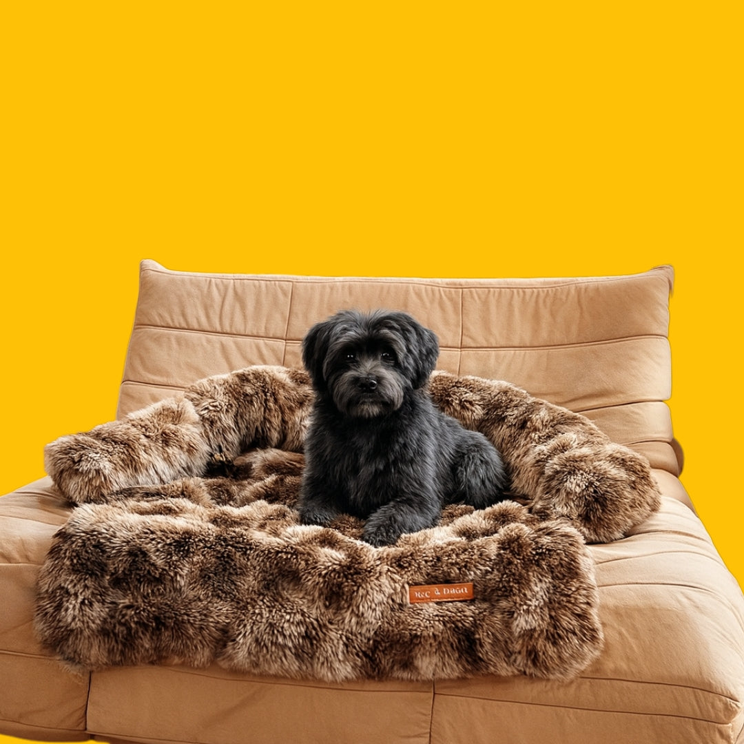 Dog Sofa Bed Plush Fabric | Raised Sides, Cushioned Base &amp; Removable Cover | Protects Furniture, Supports Restful Sleep