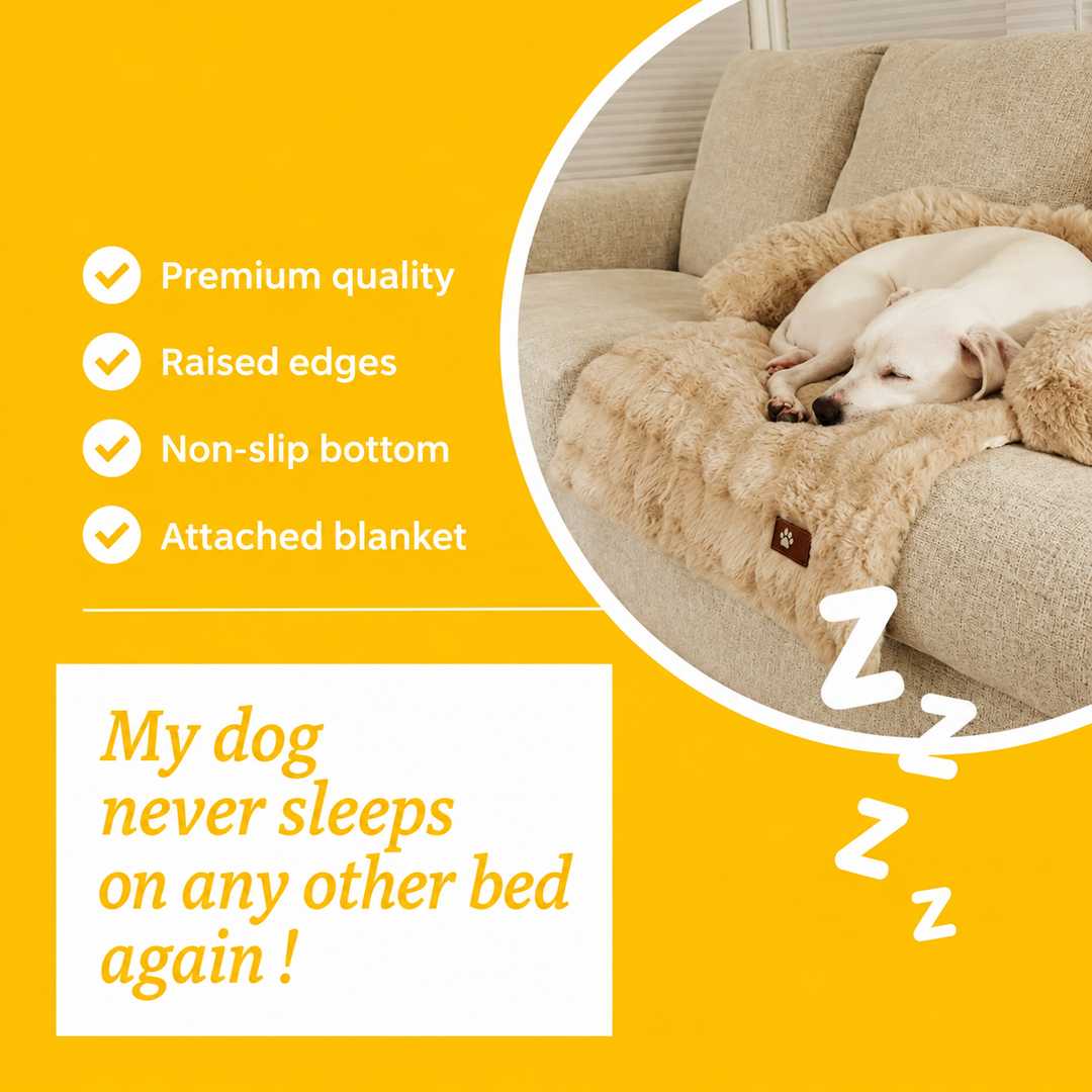 Dog Sofa Bed Plush Fabric | Raised Sides, Cushioned Base &amp; Removable Cover | Protects Furniture, Supports Restful Sleep