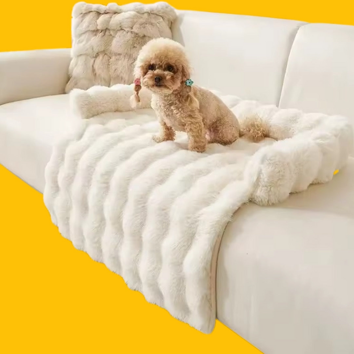 Dog Sofa Bed Plush Fabric | Raised Sides, Cushioned Base &amp; Removable Cover | Protects Furniture, Supports Restful Sleep