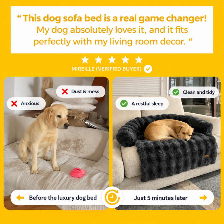Dog Sofa Bed Plush Fabric | Raised Sides, Cushioned Base &amp; Removable Cover | Protects Furniture, Supports Restful Sleep