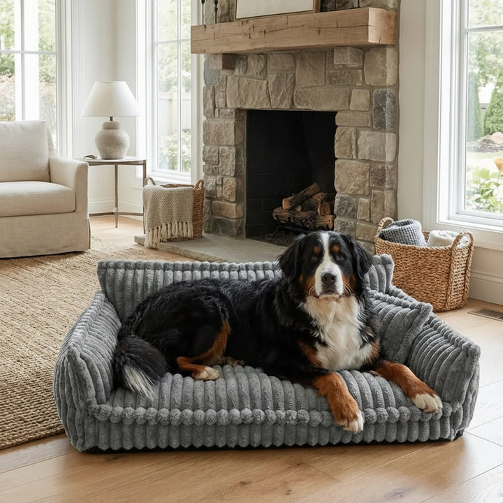 Dog Sofa Bed Washable Cover | Raised Bolster Sides &amp; Thick Padded Base | Orthopedic Support for All Dog Breeds and Sizes
