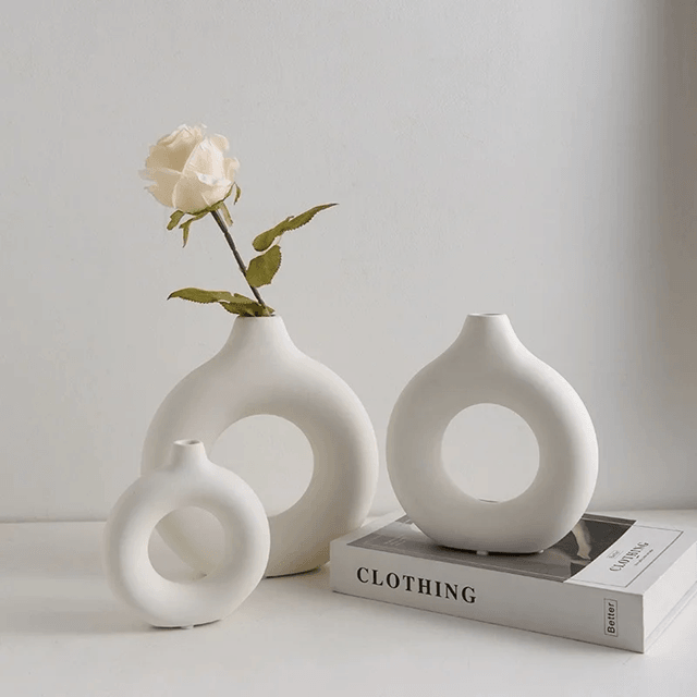 Donut Flower Vase Circle Shaped Matte Plastic with Sculptural Design