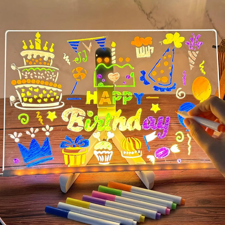 DoodleGlow Drawing Pad | Clear Lit Panel And Seven Pens