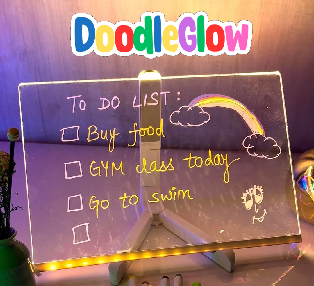 DoodleGlow Drawing Pad | Clear Lit Panel And Seven Pens