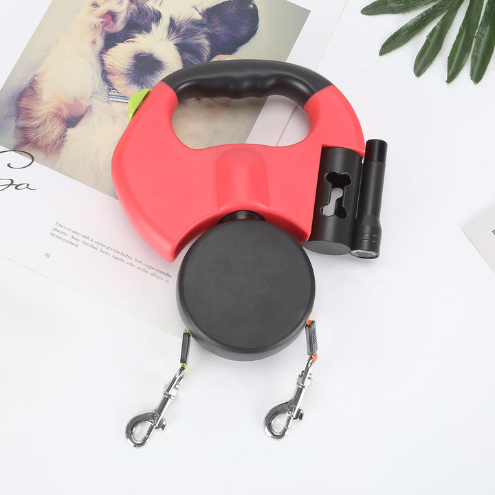 Double Dog Leash with LED Light | 360° Swivel Anti-Tangle, 3m Retractable Per Side | Reflective for Night Walks