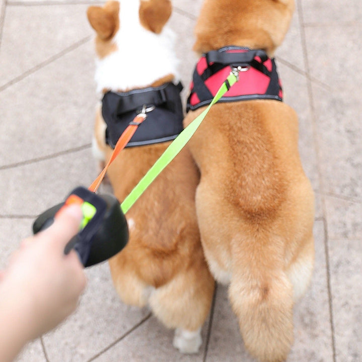 Double Dog Leash with LED Light | 360° Swivel Anti-Tangle, 3m Retractable Per Side | Reflective for Night Walks