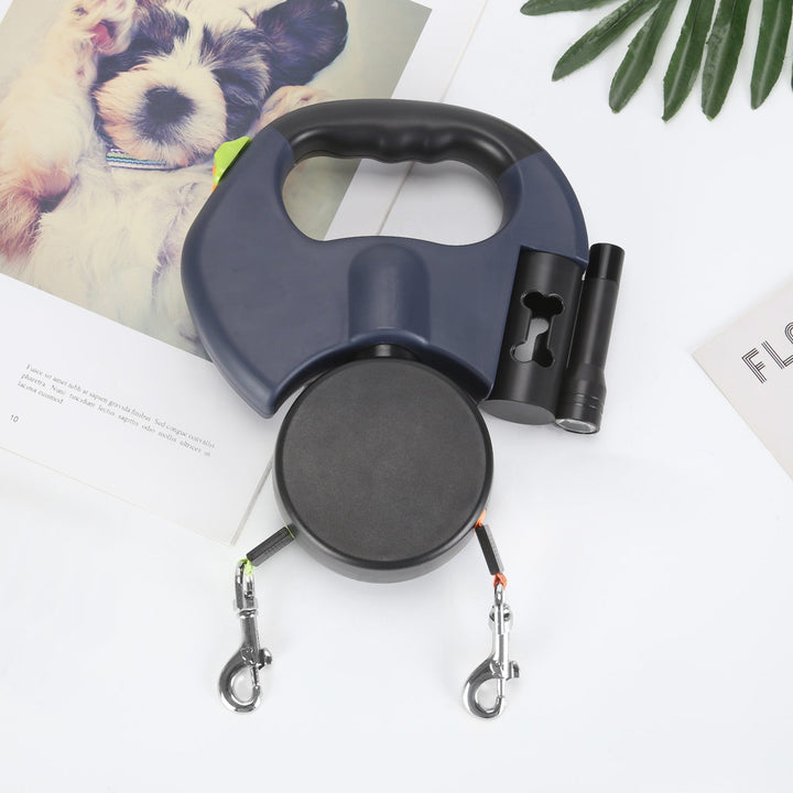 Double Dog Leash with LED Light | 360° Swivel Anti-Tangle, 3m Retractable Per Side | Reflective for Night Walks