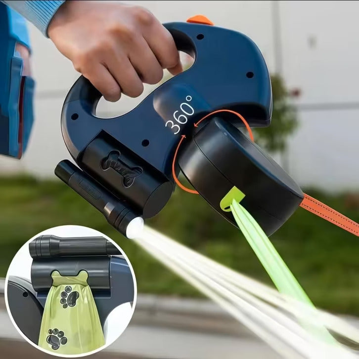 Double Dog Leash with LED Light | 360° Swivel Anti-Tangle, 3m Retractable Per Side | Reflective for Night Walks