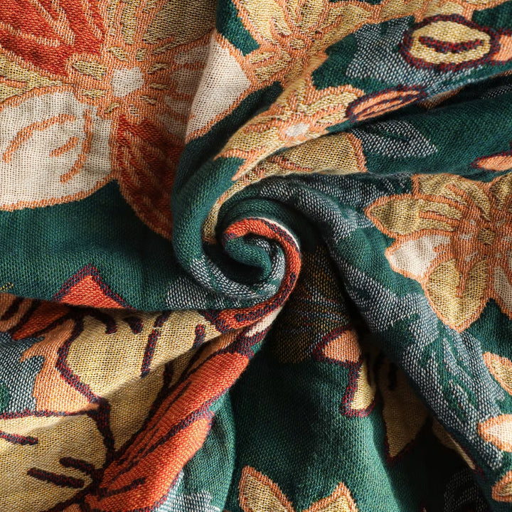 Double Gauze Bedspread Floral Pattern Lightweight with Hand-Knotted Tassels