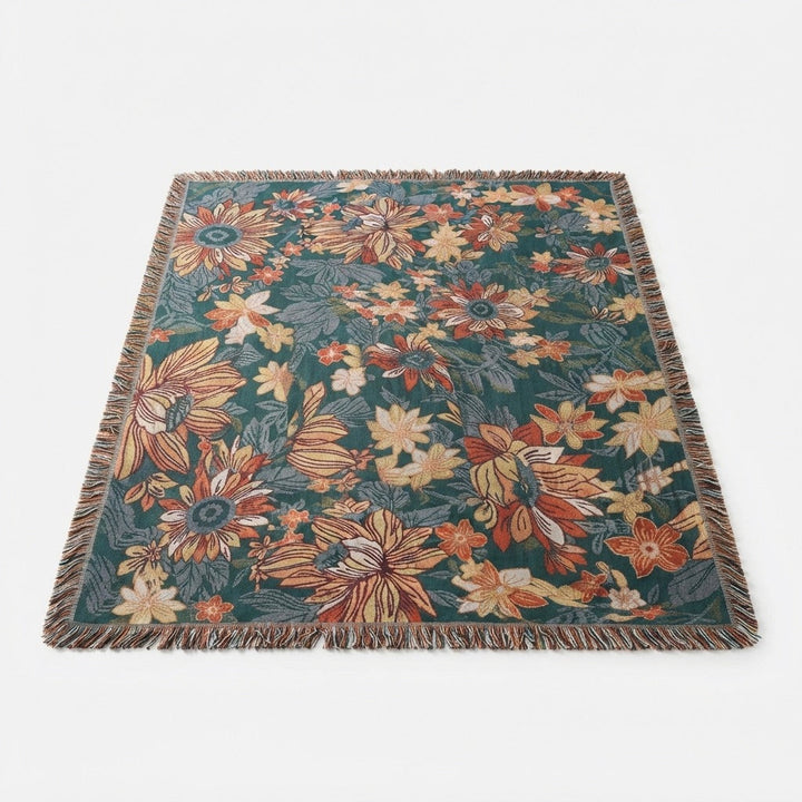 Double Gauze Bedspread Floral Pattern Lightweight with Hand-Knotted Tassels