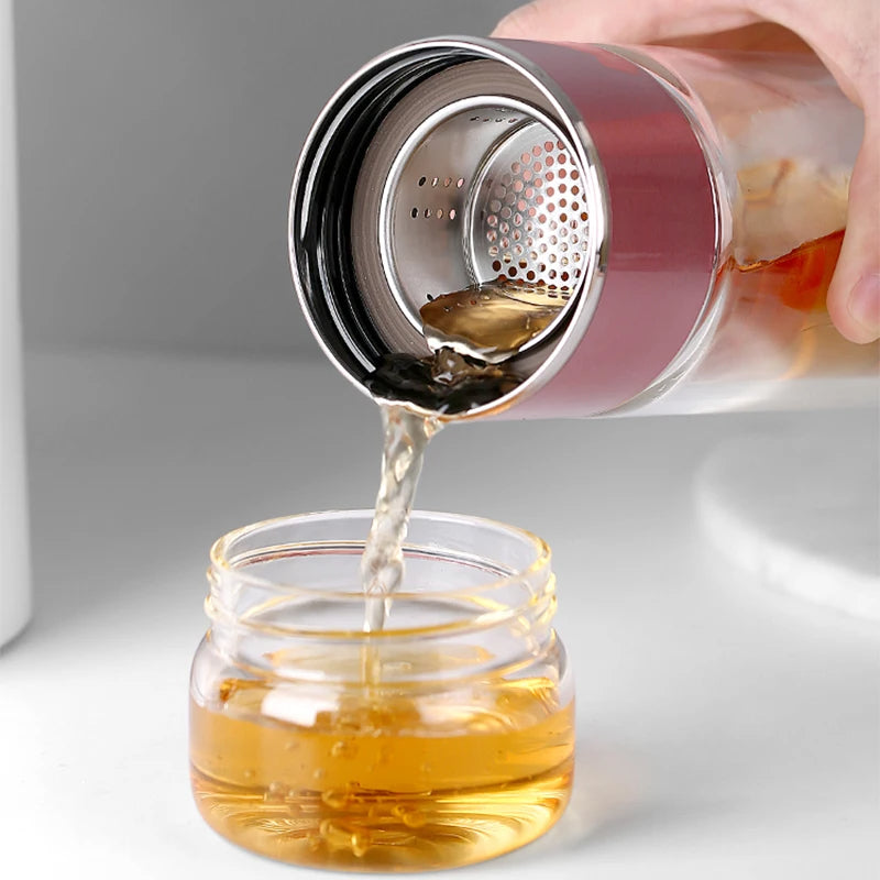 Double-Layer Glass Tea Infuser Bottle Leak-Proof Strainer
