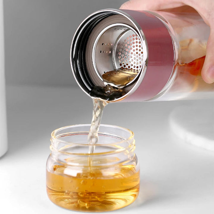 Double-Layer Glass Tea Infuser Bottle Leak-Proof Strainer