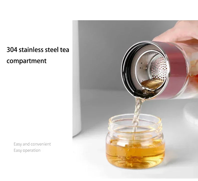 Double-Layer Glass Tea Infuser Bottle Leak-Proof Strainer
