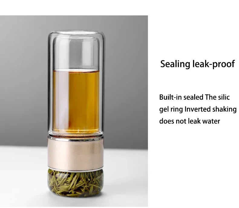 Double-Layer Glass Tea Infuser Bottle Leak-Proof Strainer