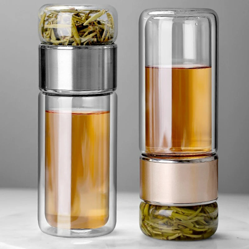 Double-Layer Glass Tea Infuser Bottle Leak-Proof Strainer