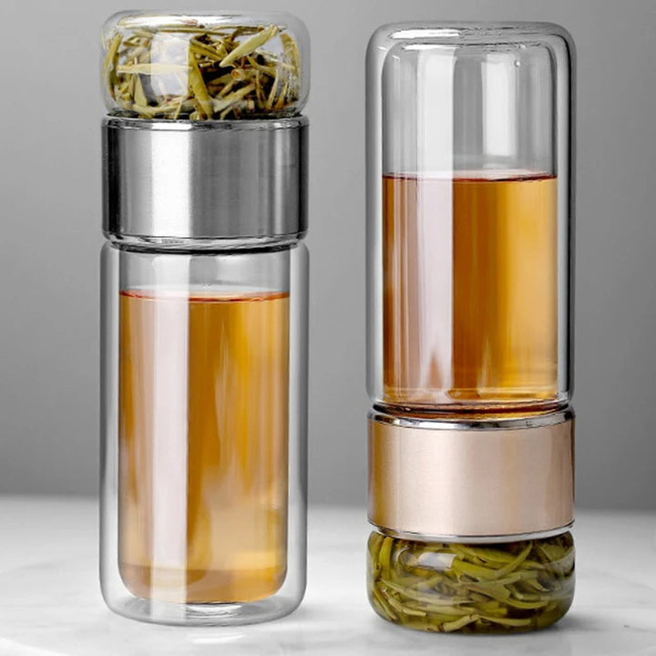 Double-Layer Glass Tea Infuser Bottle Leak-Proof Strainer