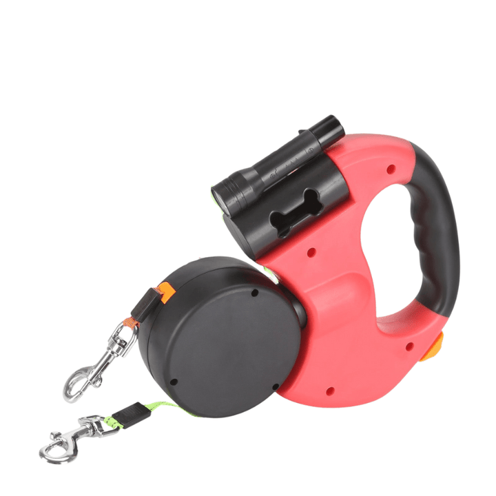 Double Retractable Dog Lead | Twin Cords, Clip-On Torch