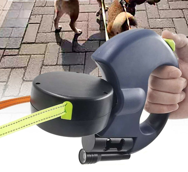 Double Retractable Dog Lead | Twin Cords, Clip-On Torch