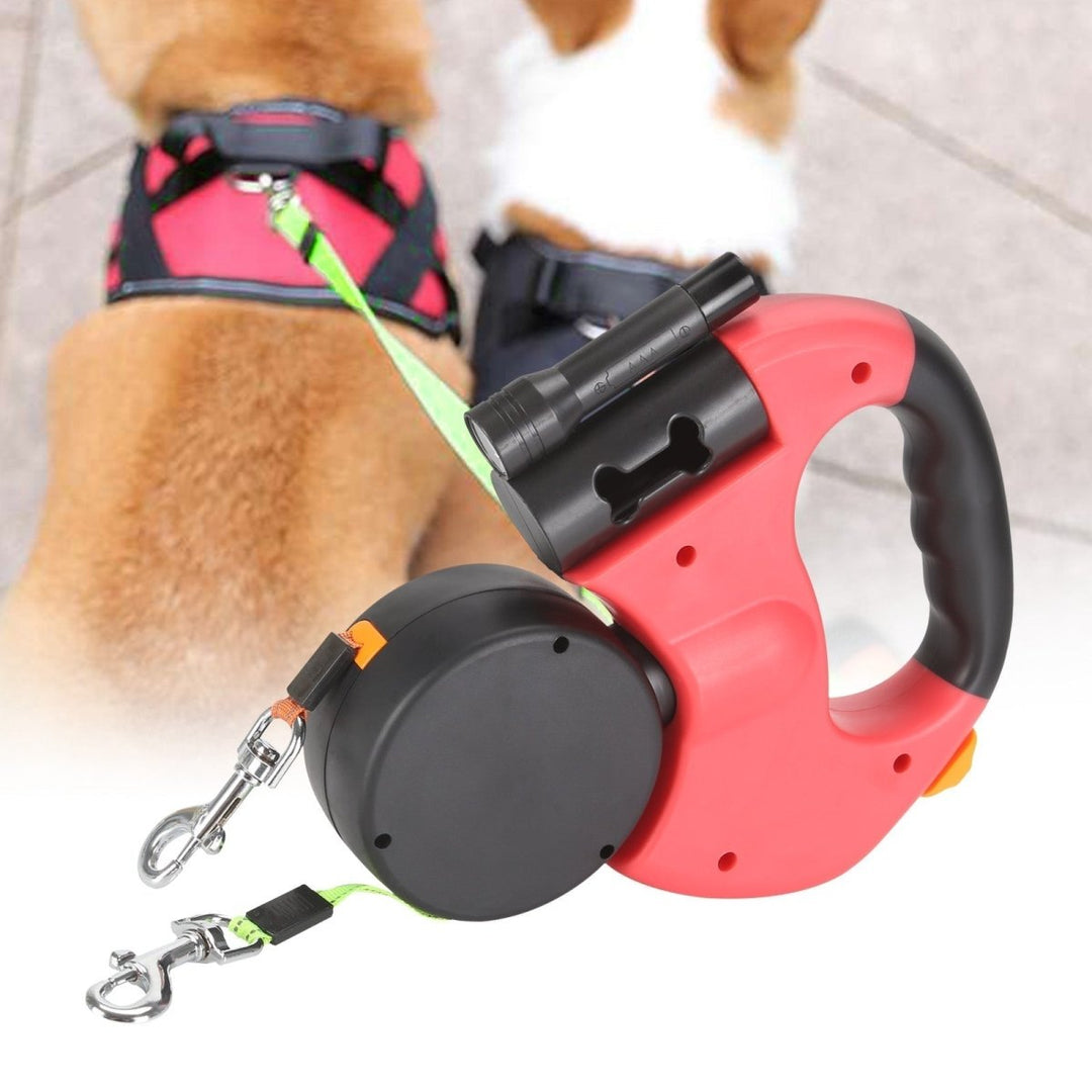 Double Retractable Dog Lead | Twin Cords, Clip-On Torch