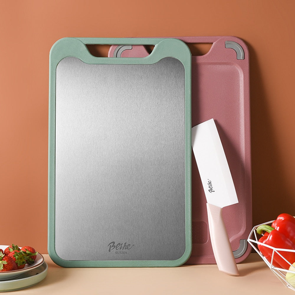 Double-Sided Cutting Board Stainless Steel | Two Cutting Surfaces for Meat, Vegetables and Fruit | Dishwasher Safe Kitchen Tool