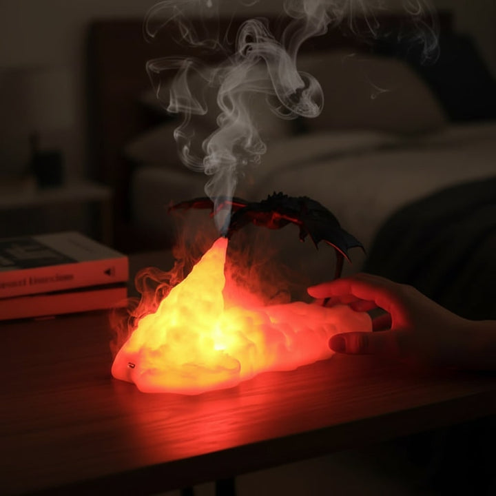 Dragon Night Light Halloween Decor Lamp | Fire-Breathing LED Flame Effect | USB Rechargeable, Cordless, 3D-Printed Design