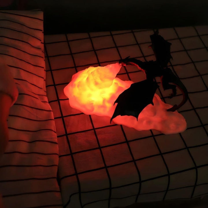 Dragon Night Light Halloween Lamp | LED Fire-Breathing Glow | Cloud-Textured Base, Molded Plastic, No Assembly Required