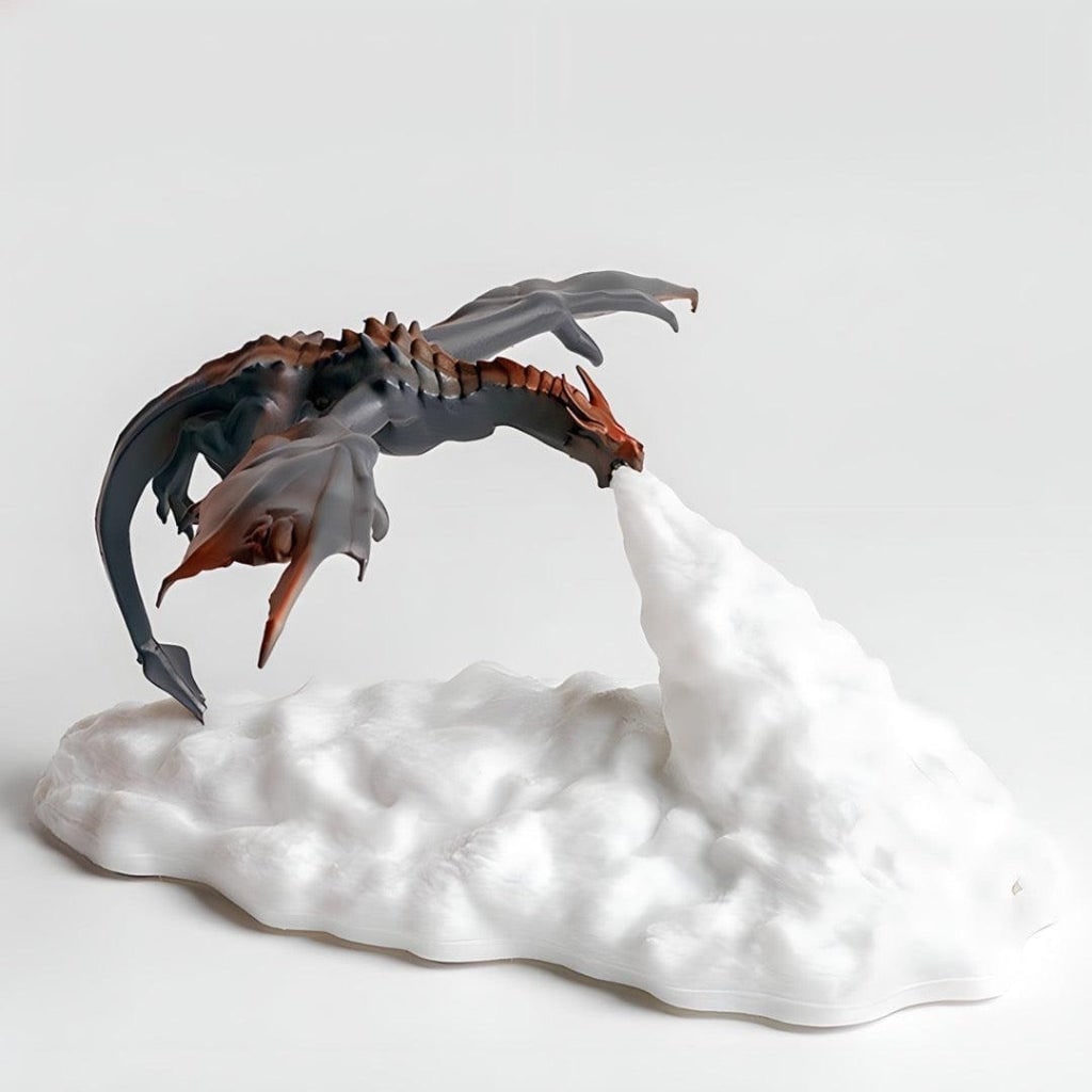 Dragon Night Light Halloween Lamp | LED Fire-Breathing Glow | Cloud-Textured Base, Molded Plastic, No Assembly Required