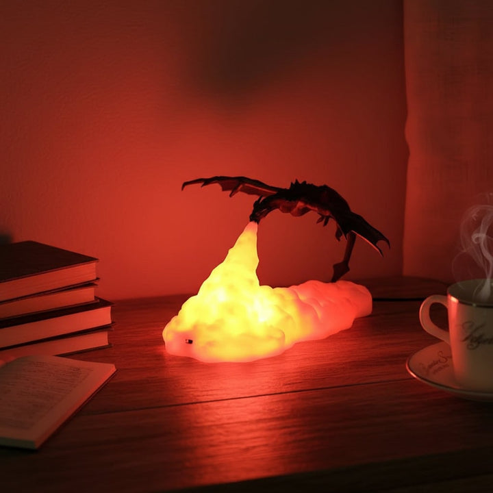 Dragon Night Light Halloween Lamp | LED Fire-Breathing Glow | Cloud-Textured Base, Molded Plastic, No Assembly Required