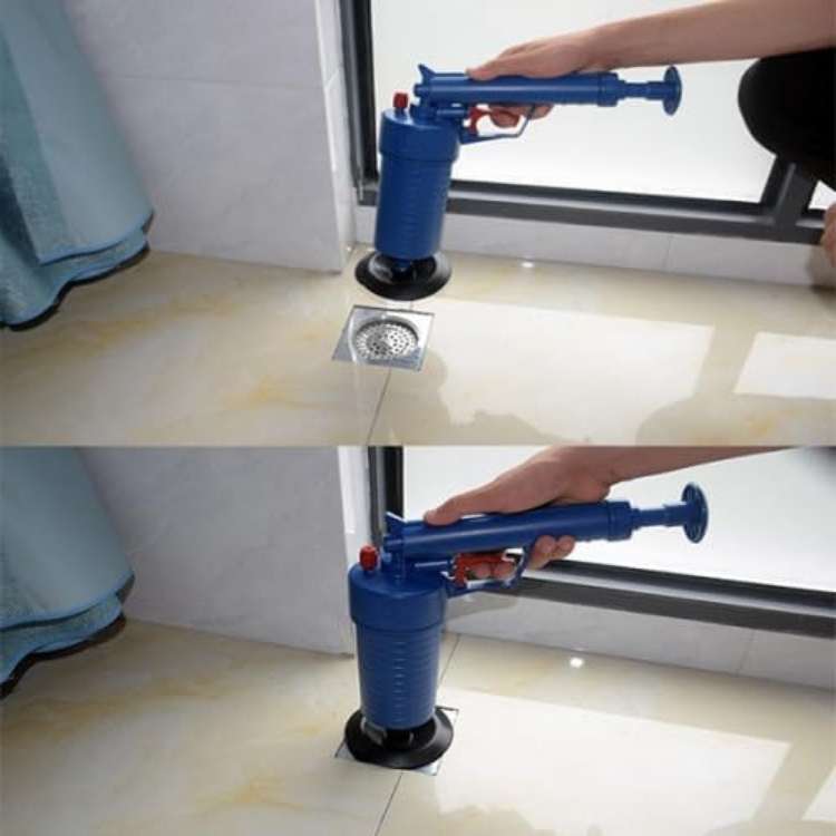 Drain Cleaner Tool PowerBlast Air-Powered | 4 Head Attachments for Sinks Toilets Tubs | Chemical-Free High-Pressure Blast