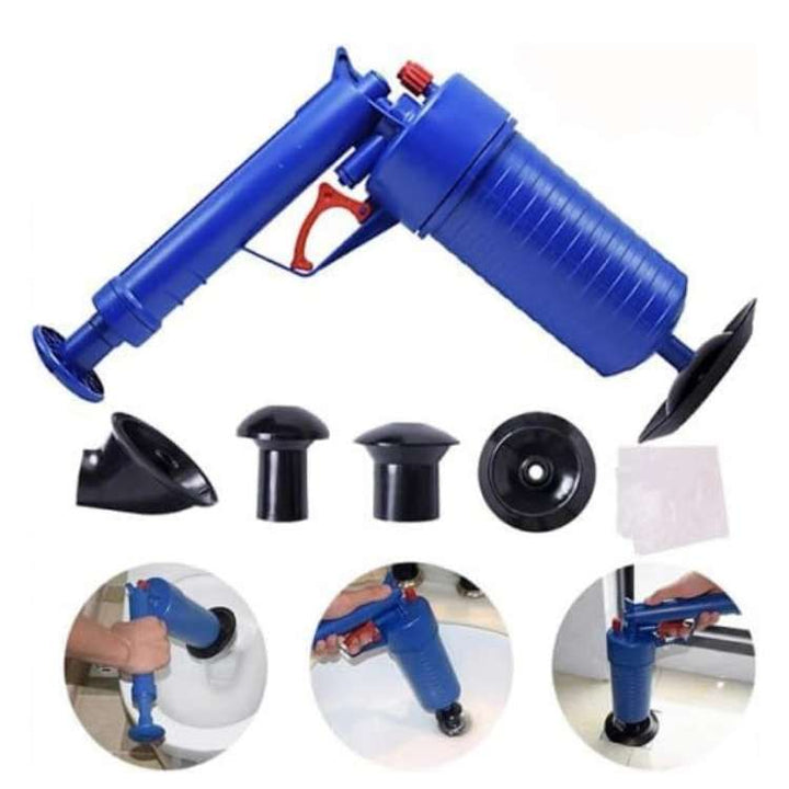 Drain Cleaner Tool PowerBlast Air-Powered | 4 Head Attachments for Sinks Toilets Tubs | Chemical-Free High-Pressure Blast