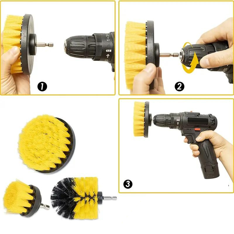 Drill Brush Set Universal Multi-Head Polypropylene with Extension Rod