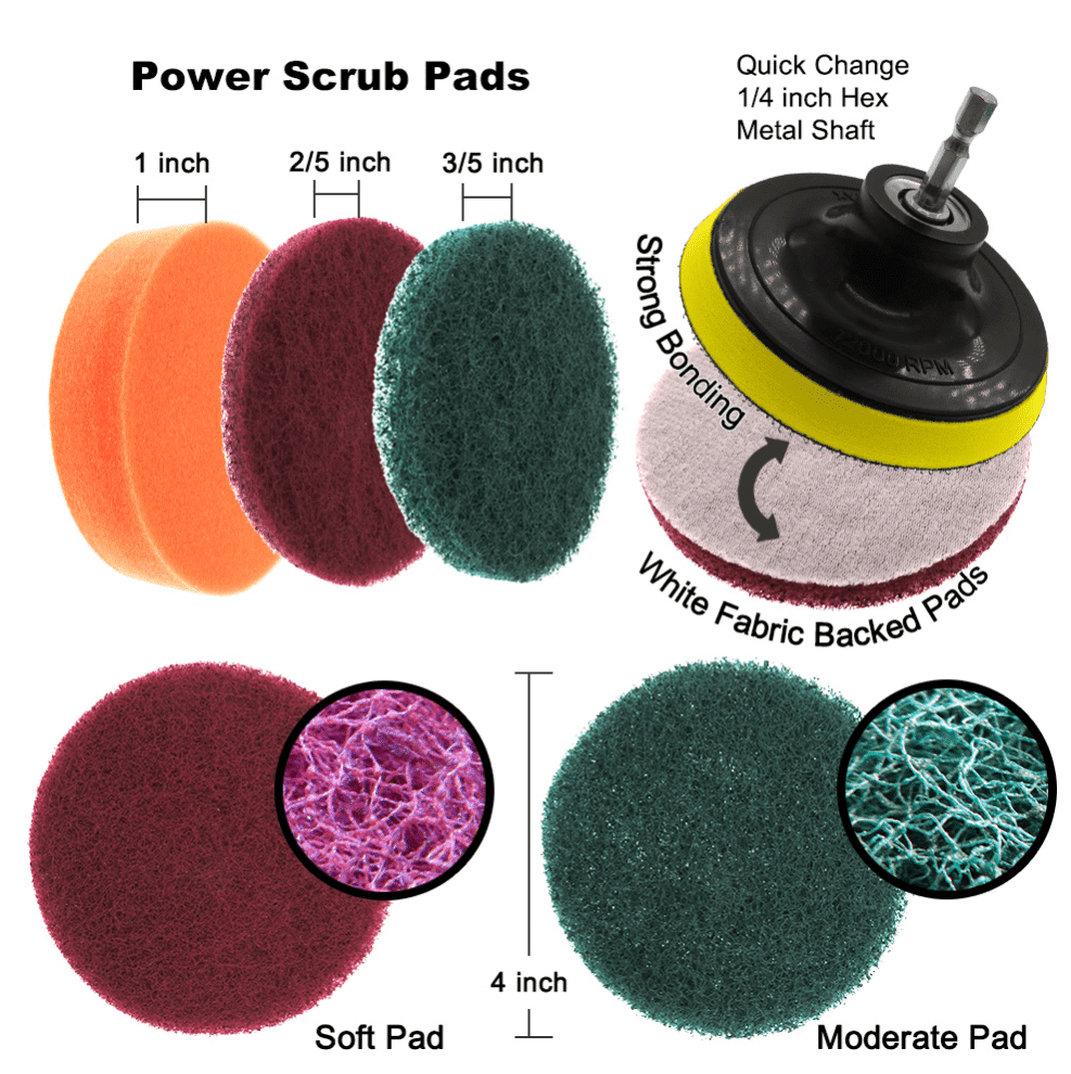 Drill Cleaning Brush Set Nylon | 12 Interchangeable Heads for Hex Shank Drills &amp; Screwdrivers | Scratch-Free Deep Clean