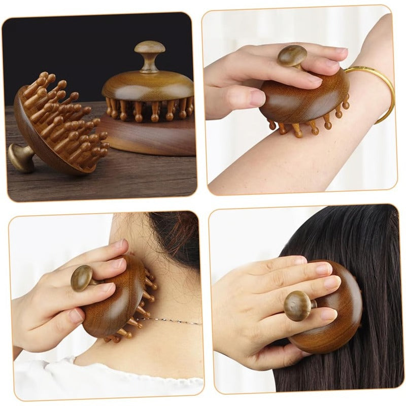 Dual-Sided Scalp Massager Guasha Comb Sandalwood Build