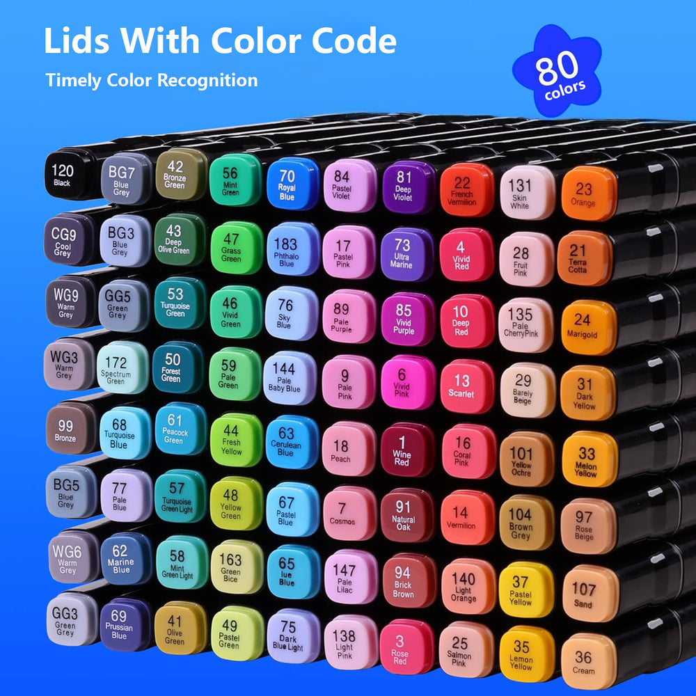 Dual Tip Alcohol Markers Set | Fine & Broad Tips with Blender Pen | Smooth Blending for Drawing and Colouring Projects