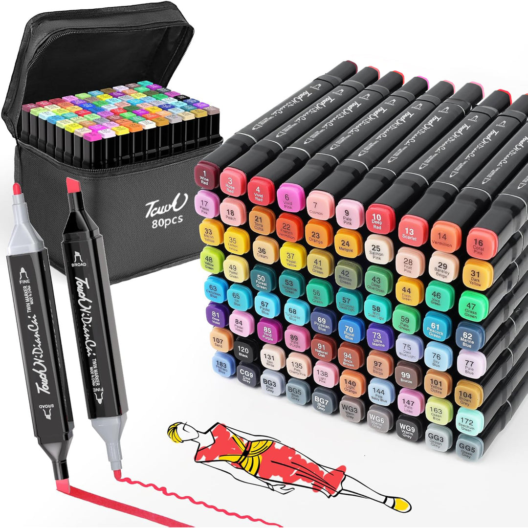 Dual Tip Alcohol Markers Set | Fine & Broad Tips with Blender Pen | Smooth Blending for Drawing and Colouring Projects