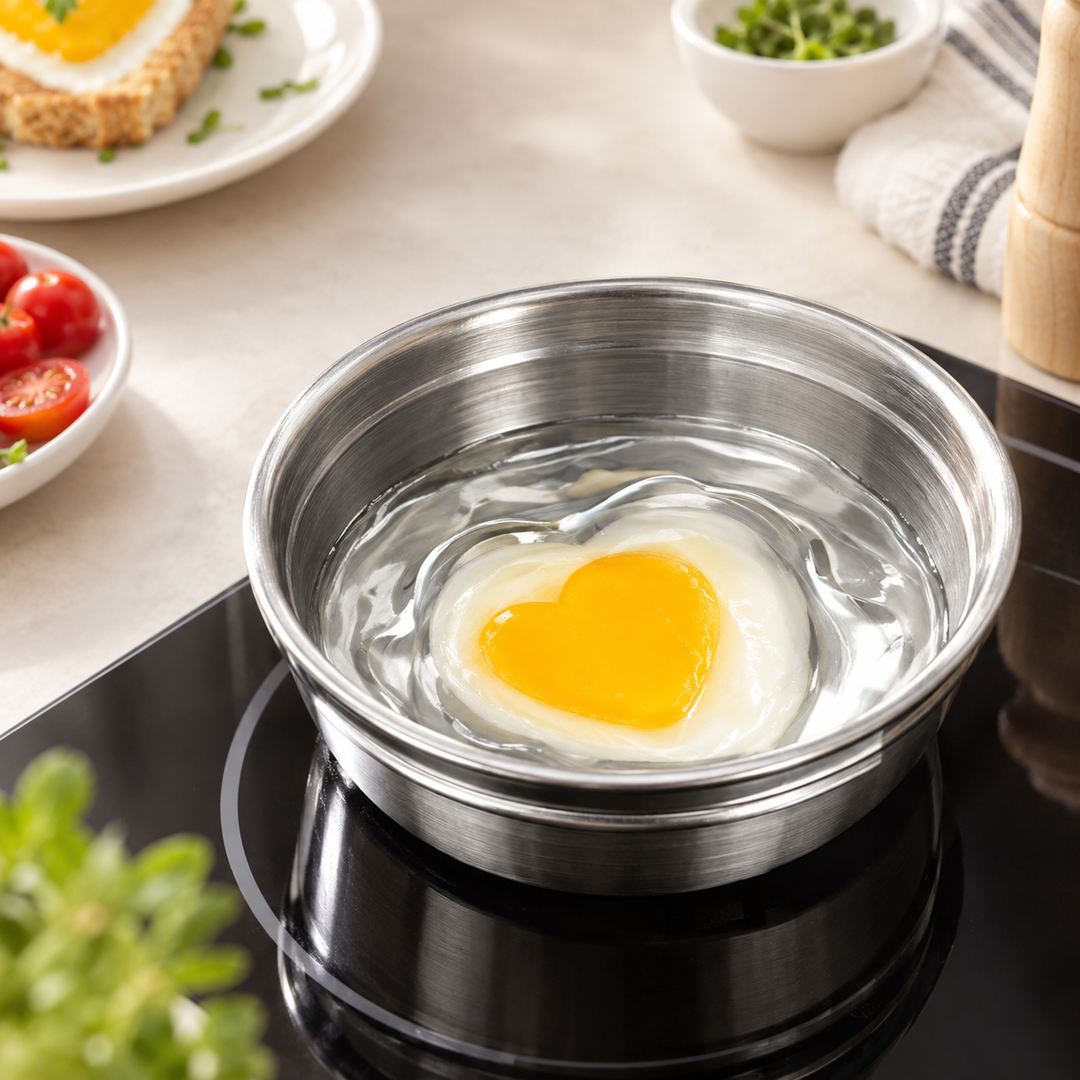 Egg Cooker Stainless Steel Poaching Stovetop with Heart Shaped Mould