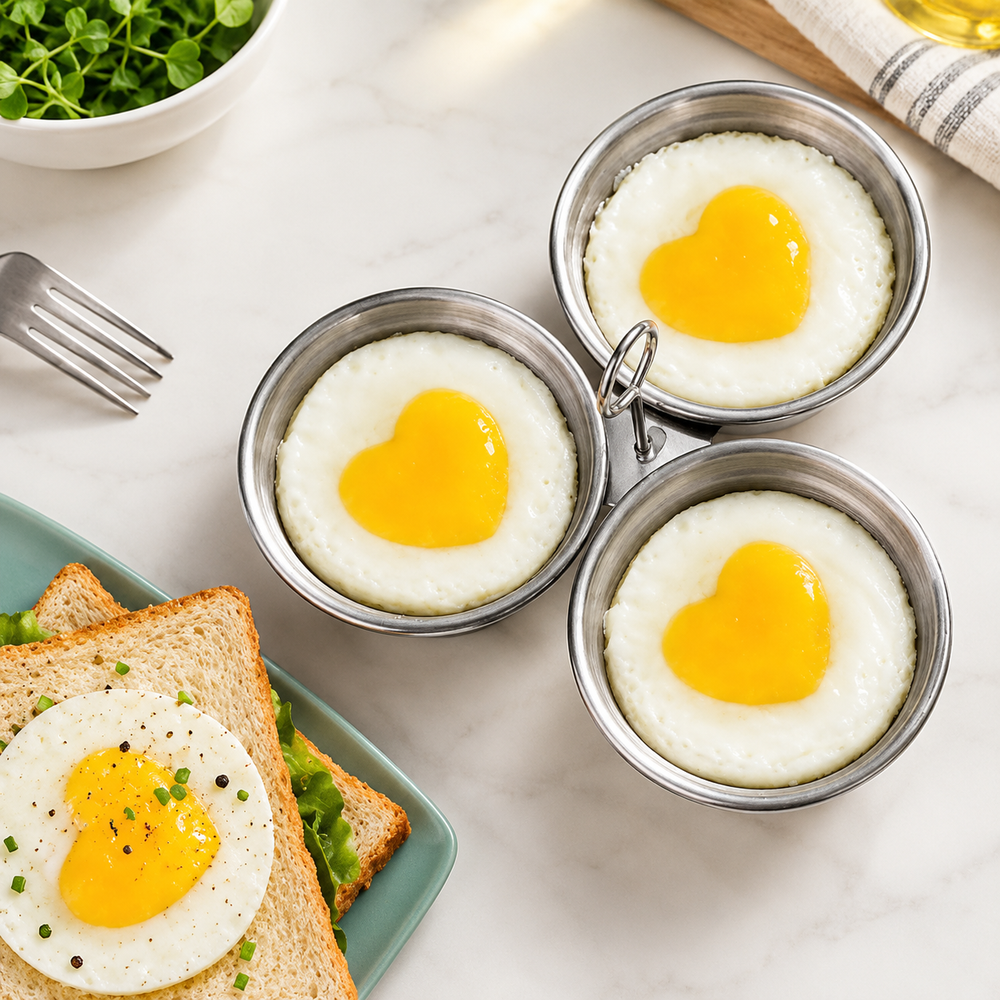 Egg Cooker Stainless Steel Poaching Stovetop with Heart Shaped Mould