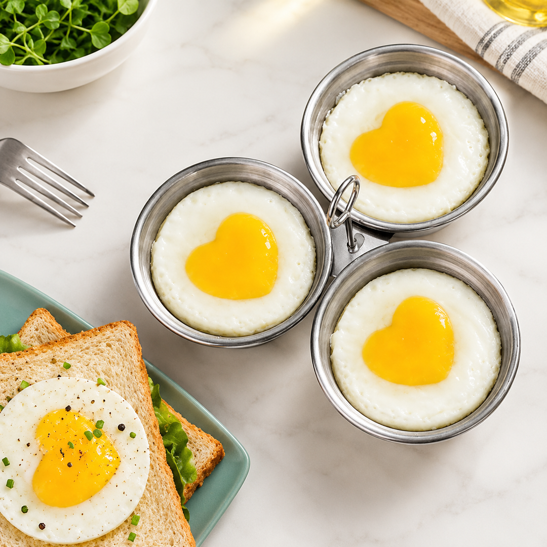 Egg Cooker Stainless Steel Poaching Stovetop with Heart Shaped Mould