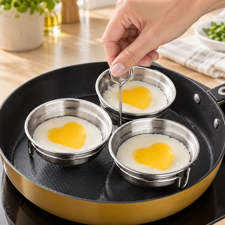 Egg Cooker Stainless Steel Poaching Stovetop with Heart Shaped Mould