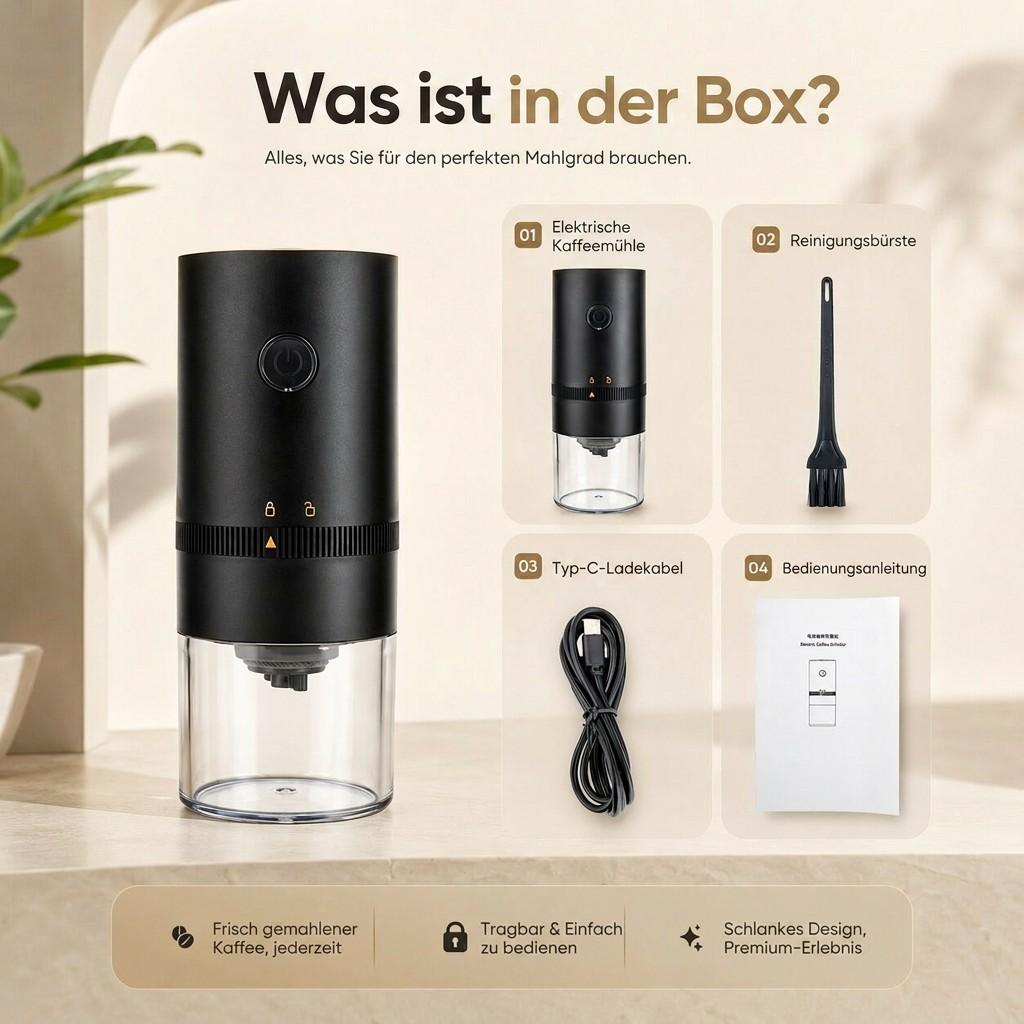 Electric Coffee Grinder USB Rechargeable | Adjustable Grind Setting for Espresso to French Press | Compact Transparent Container
