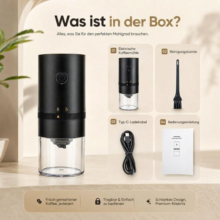 Electric Coffee Grinder USB Rechargeable | Adjustable Grind Setting for Espresso to French Press | Compact Transparent Container