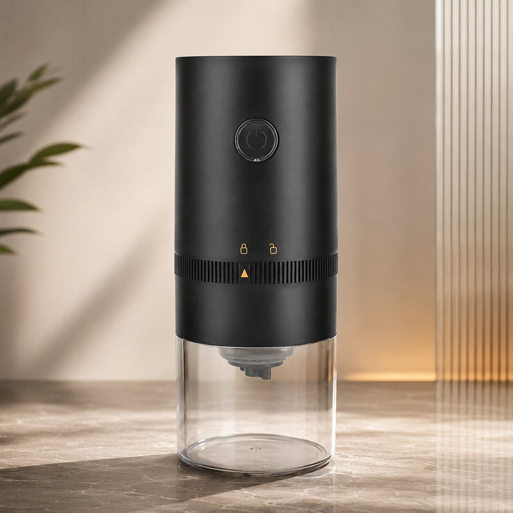 Electric Coffee Grinder USB Rechargeable | Adjustable Grind Setting for Espresso to French Press | Compact Transparent Container
